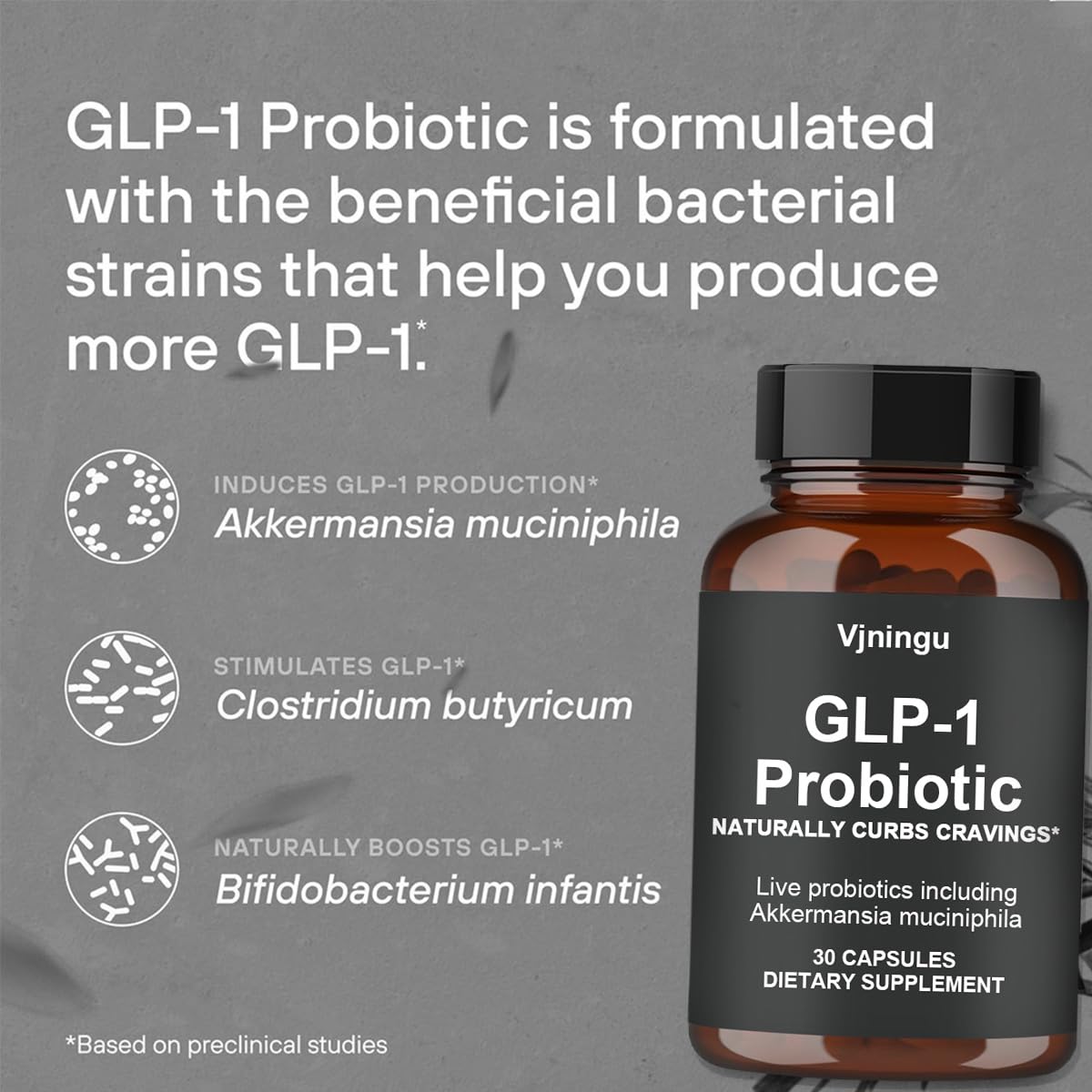 Vjningu GLP-1 Probiotic - 500M AFU Multi-Strain Probiotic + Prebiotic, Naturally Support GLP-1 Production & Curb Appetite, Delayed Release, Third-Party Tested, for Men & Women-30 Capsules (one-pc)