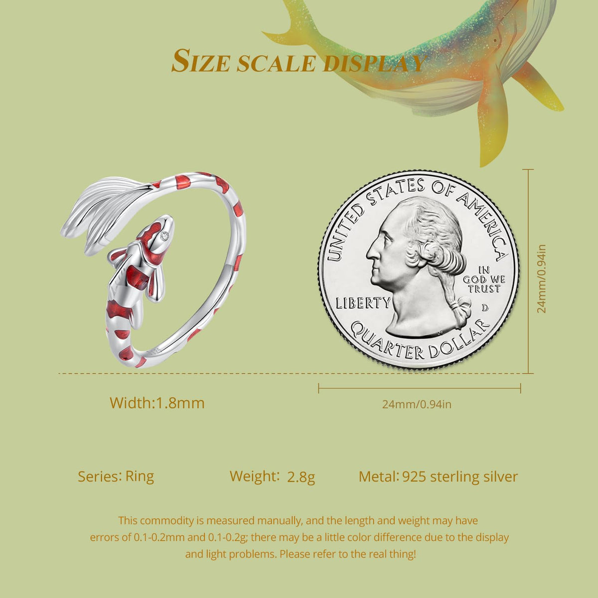 VOROCO Sterling Silver adjustable Rings Gold Plating trendy personality Fish Rings for Women and (koi fish)