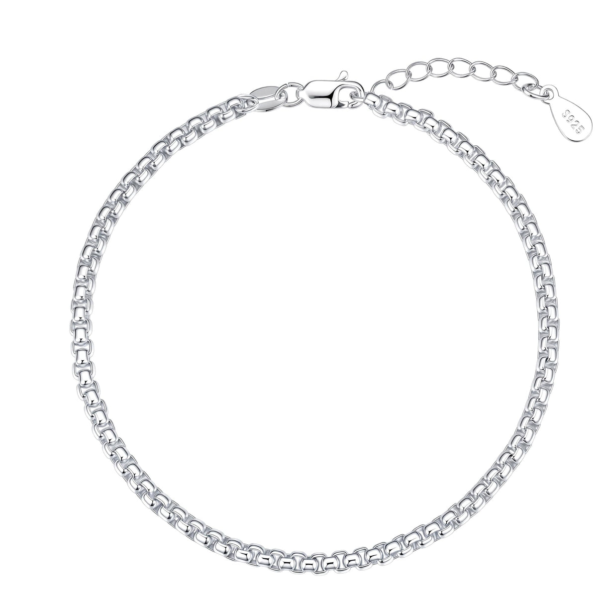TOPCRED 925 Sterling Silver 3mm Box Chain Bracelet for Women 7 Inches