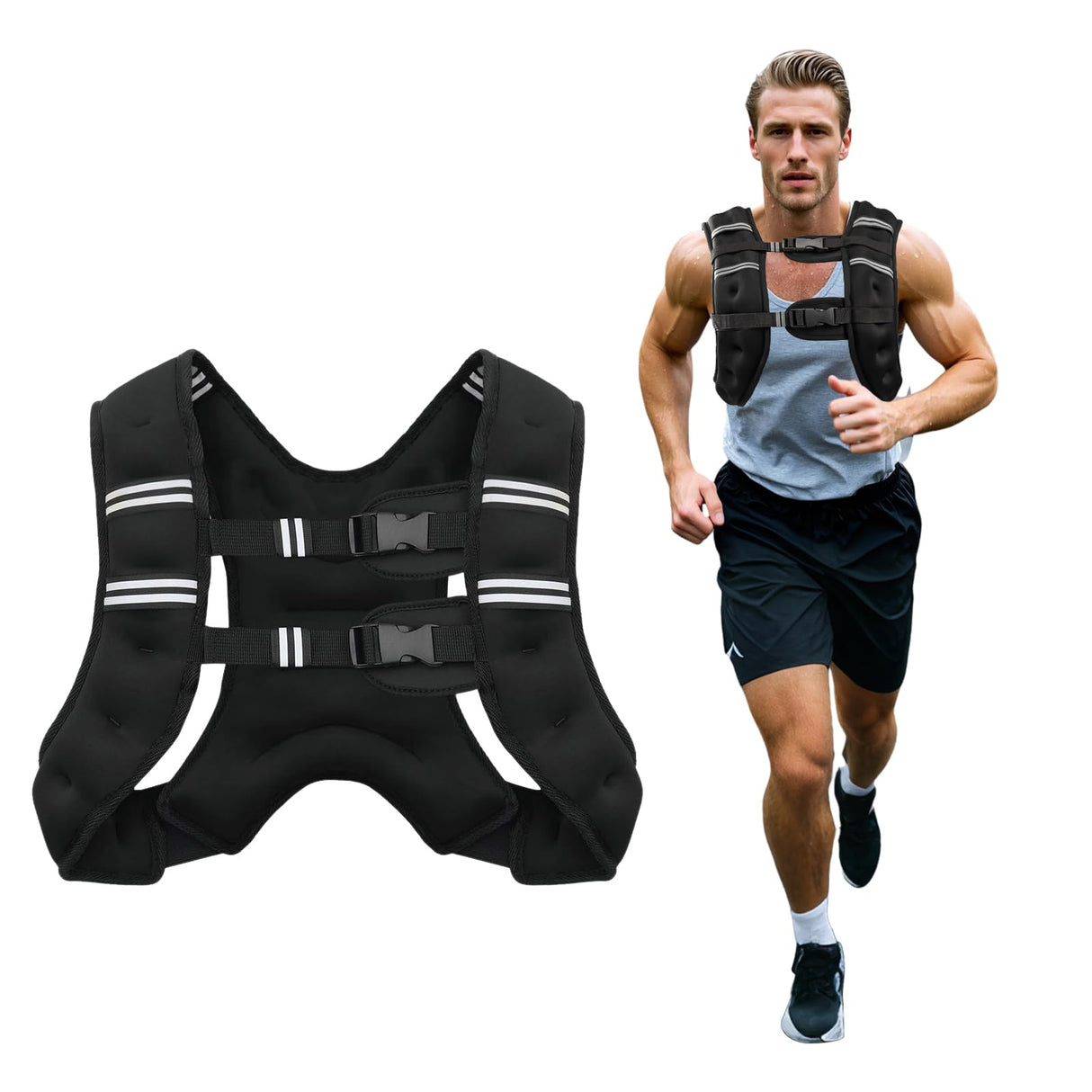 Poudee Weighted Vest, 20LB Weight Vest for Men Women, Body Weight Vests Adjustable with Reflective Stripe for Strength Training, Running, Training Workout, Jogging, Walking - 20LB