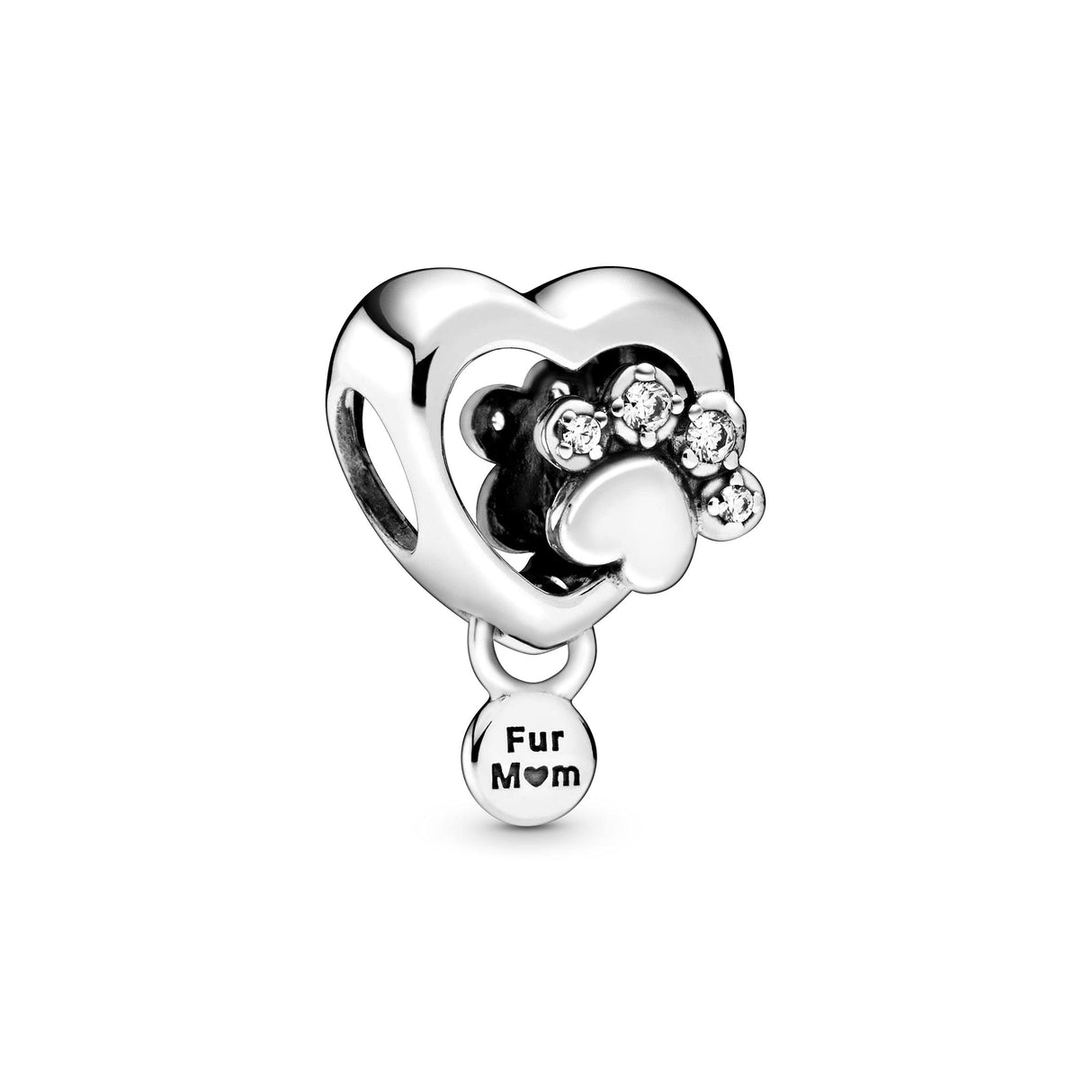 PANDORA Paw Heart Sterling Silver Charm With Clear Cubic Zirconia