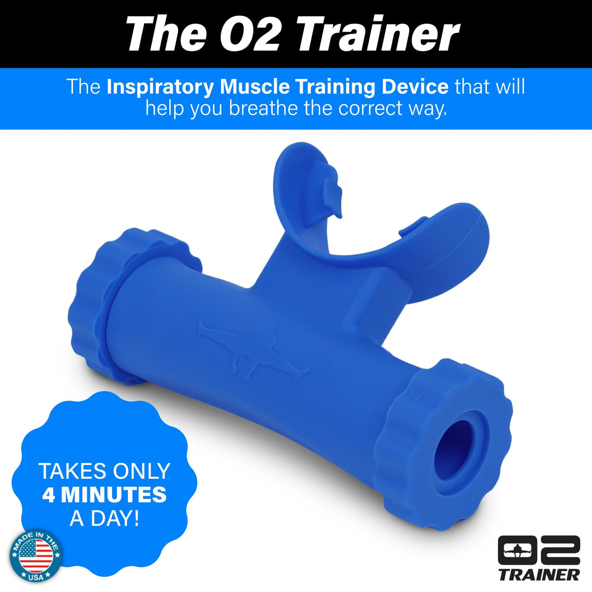 Bas Rutten O2Trainer: Breathing Muscle Training Device – Lung Power & Endurance Tool for Athletes, Singers & High-Altitude Performance – Diaphragmatic Respiratory Trainer – 16 Resistance Caps – Blue