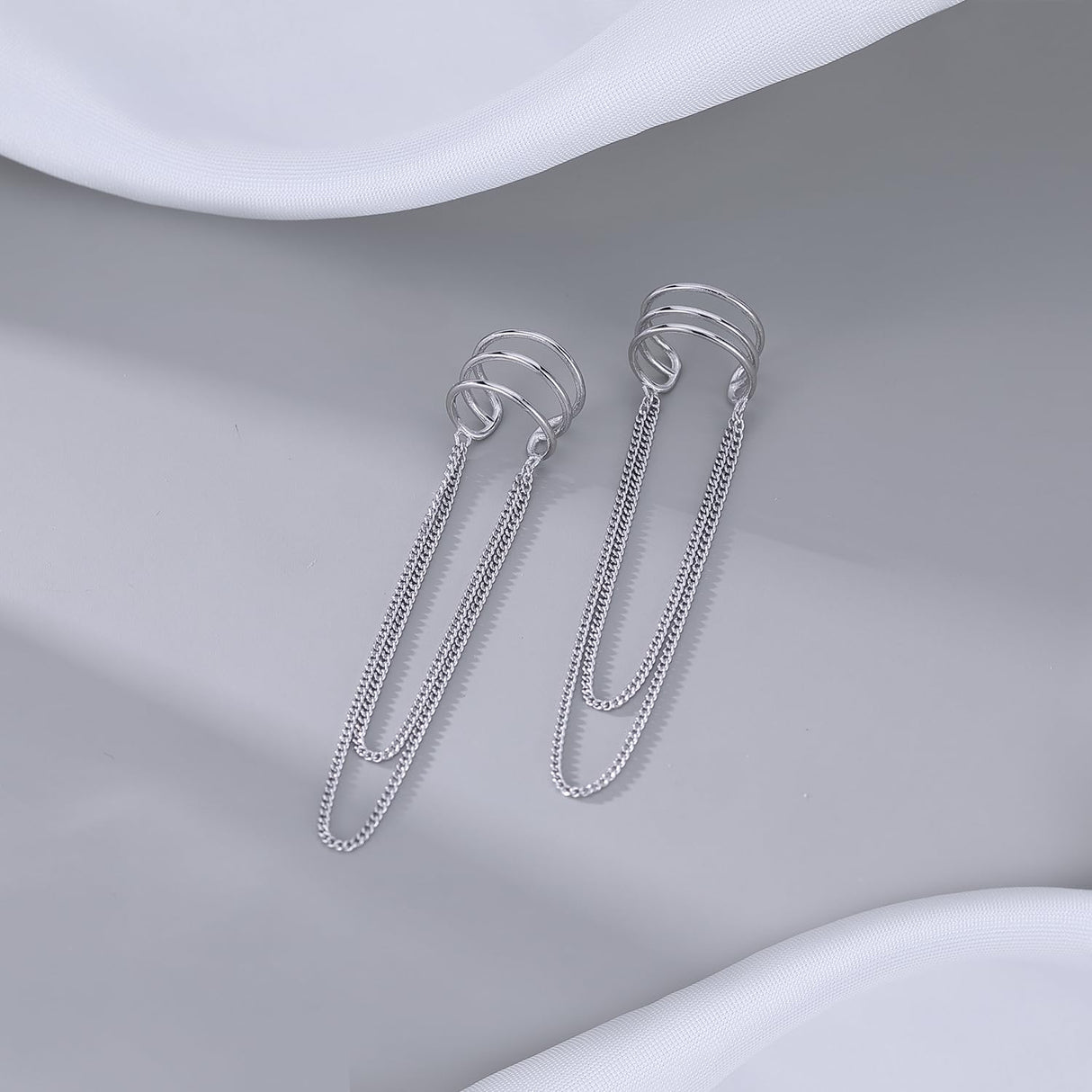 SLUYNZ 925 Sterling Silver No Piercing Cuff Earrings Chain for Women Wrap Earrings Tassel Clip On Ear (A-Silver)