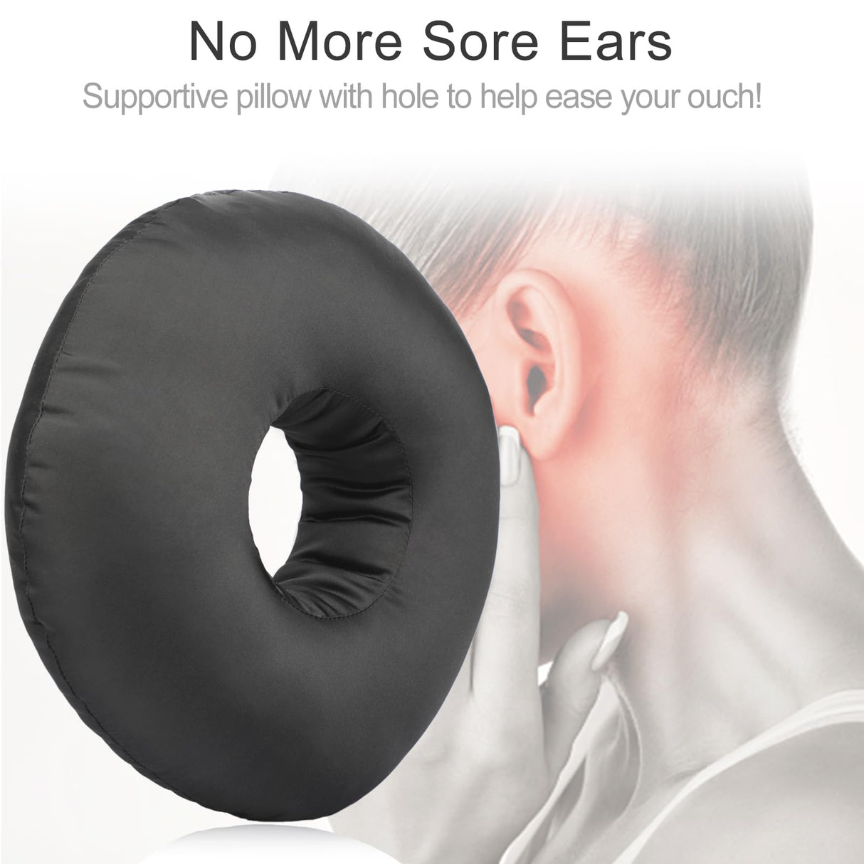 Heal n Hope Silky Satin Piercing Pillow Ear Pillows Donut with Hole for Ear Pain CNH Piercing Pain Relief Sleeping Pressure Sore Side Sleepers Smooth Cooling Ear Guard Protector, Black