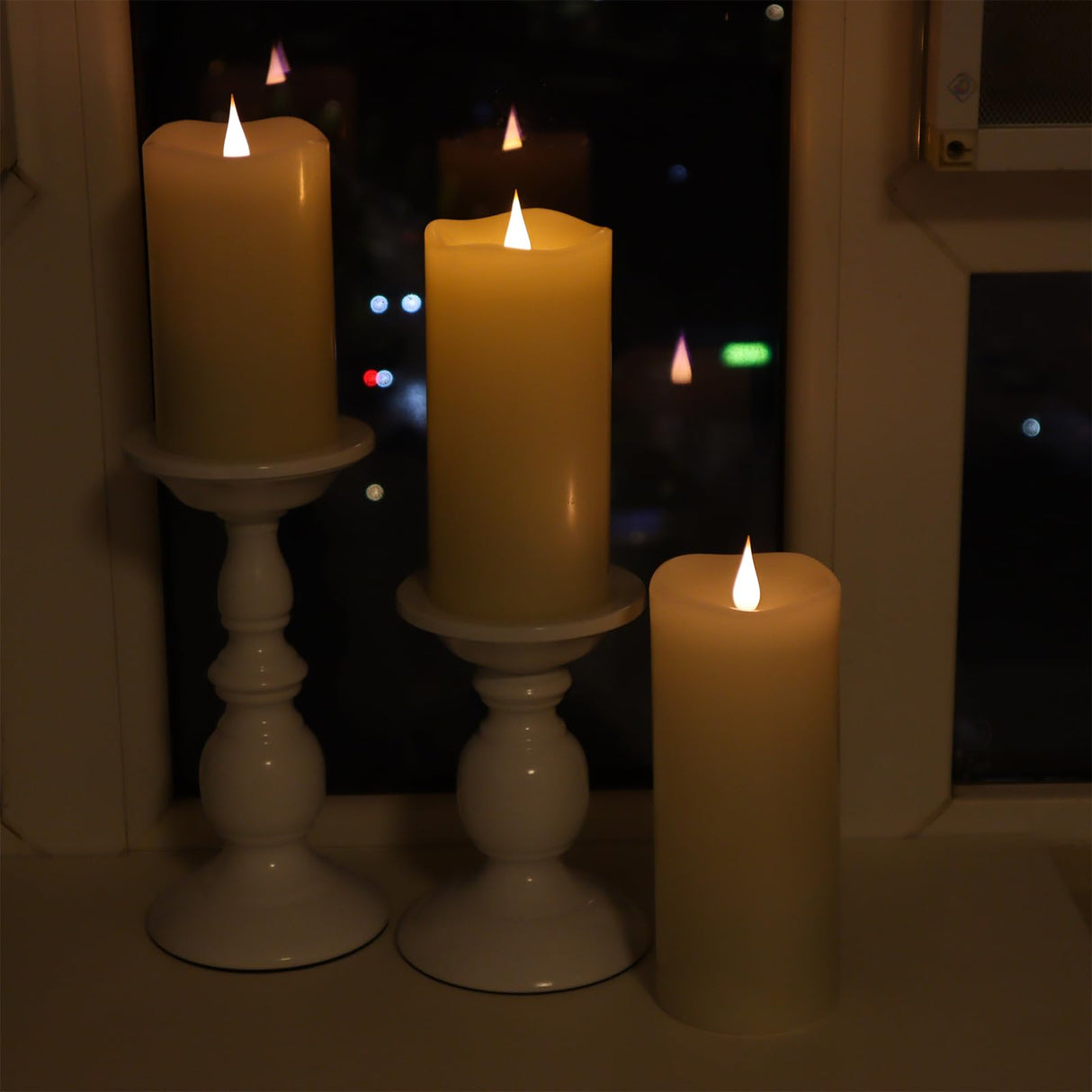 3 Pack Flickering Flameless Candles Battery Operated with Timer, 3D Moving Flame Last 1000+ Hours, Ivory Real Wax Electric LED Pillar Candle for Wedding Christmas Decorations