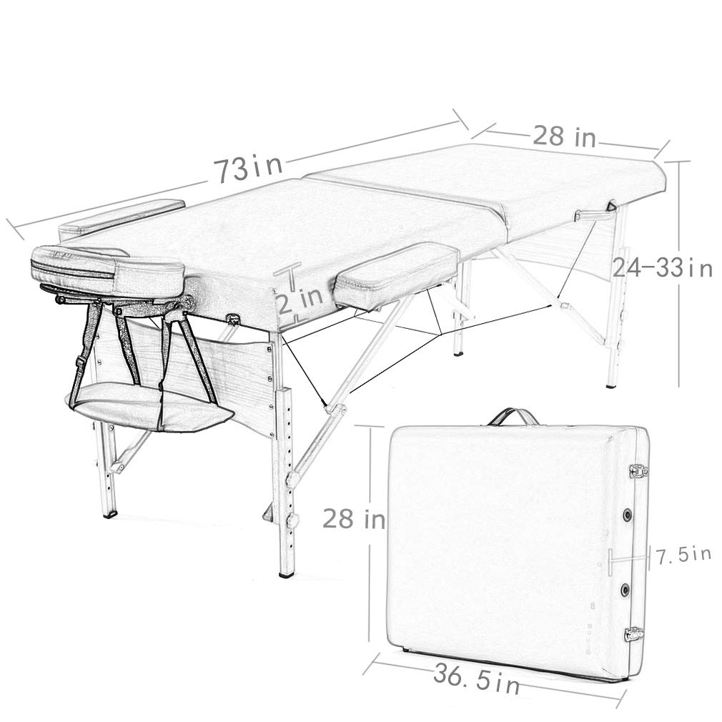 BestMassage Massage Bed Portable Massage Table 28 inche Wide Lash Bed Heigh Adjustable 2 Folding Spa Table with Non-Woven Bag for Spa Footmassage Facial CareSpa Tattoo
