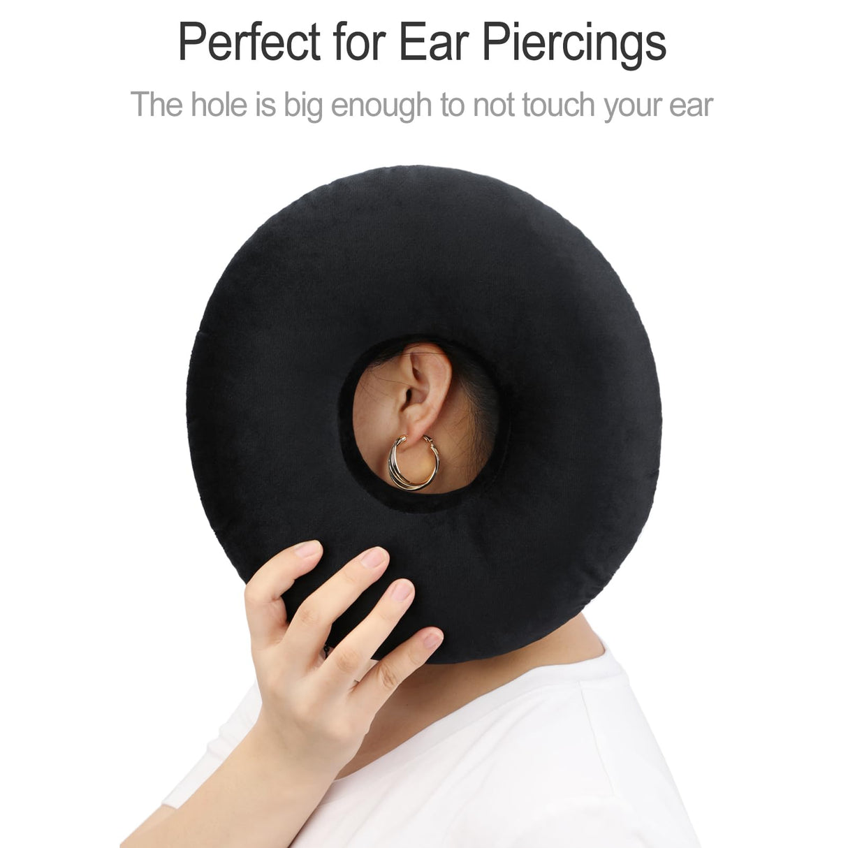 Heal n Hope Piercing Pillow Ear Pillows Donut with Hole for Ear Pain CNH Piercing Pain Relief Sleeping Pressure Sore Side Sleepers Ear Guard Protector, Velvet Black