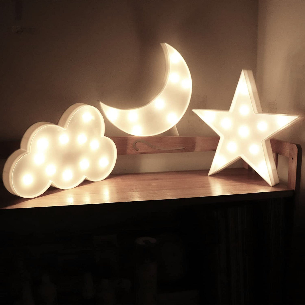 AUSAYE 3 PCS 3D Crescent Moon Light Cloud Led Star Lamp, Decorative Night Lights Room Decor NightLight for Kids Adults Birthday Baby Shower Party Christmas Gifts