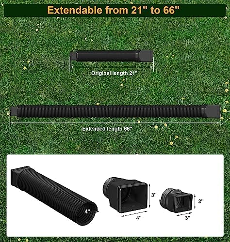Rain Gutter Downspout Extensions, Downspout Extender for Rainwater Drainage Flexible, Down Spout Drain Extension Pipe and Extendable from 21 to 66 Inches (Black)