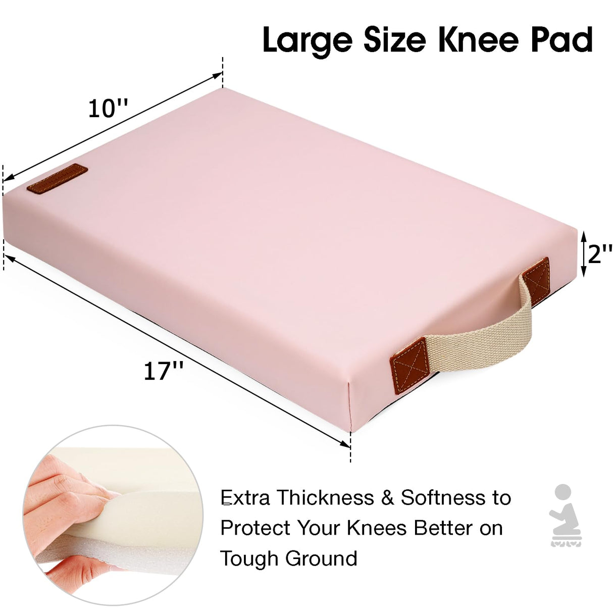 HappyPicnic Waterproof Kneeling Pad for Garden or Bath, 2 inch Thick Soft Foam Kneeler Mat for Gardeners Knee Support or Bathtub Bathing with Handle and Removable Cover - Pink