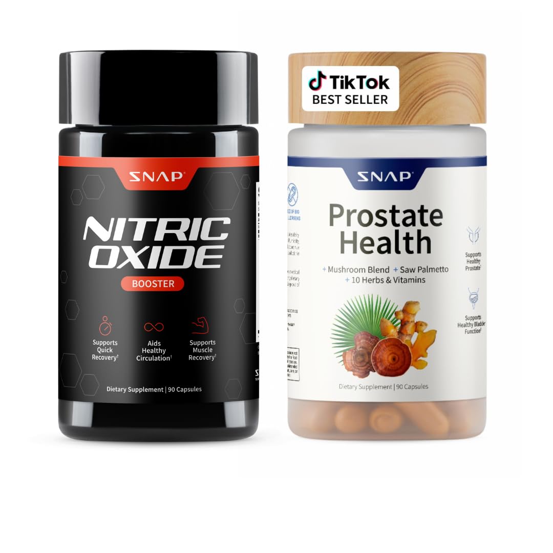 Snap Supplements Prostate Health Support Supplement Bundle with Nitric Oxide Booster – 90 Capsules & 90 Capsules