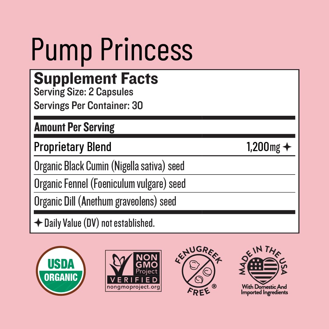 Legendairy Milk Pump Princess Lactation Supplement - Breastfeeding Supplements for Milk Supply Increase and Milkflow - Organic Black Cumin, Fennel and Dill Seeds, Fenugreek Free - 60 Capsules