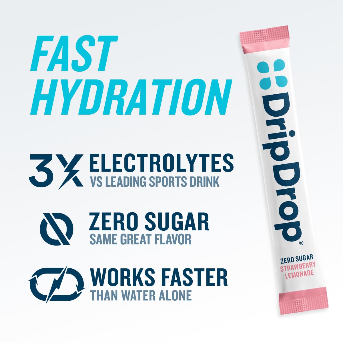 DripDrop Sugar Free Hydration Packets - Zero Strawberry Lemonade - Single Serve Electrolytes Powder Drink Mix - Non-GMO, Gluten Free, Vegan - 32 Sticks