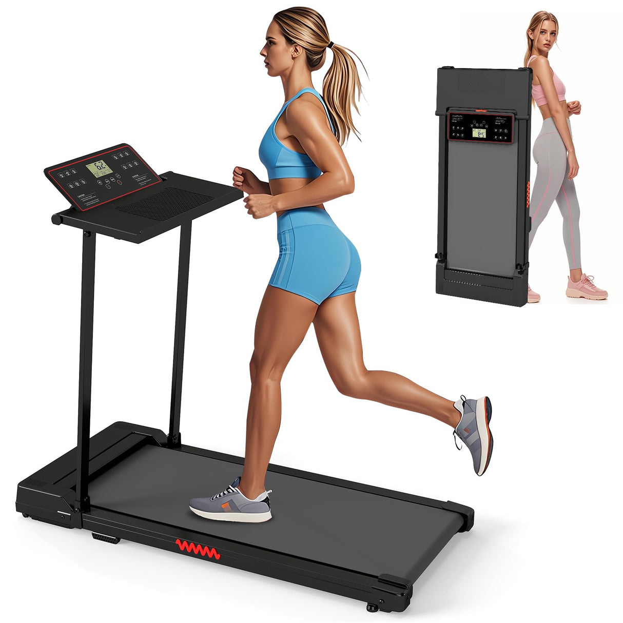 mudfac Walking Pad with Handle Bar, 3.0HP Under Desk Treadmill for Home Small with LED Display. Foldable Walking Pad Treadmill 300+ lb Capacity. Portable Workout Equipment for Home Exercise Fitness