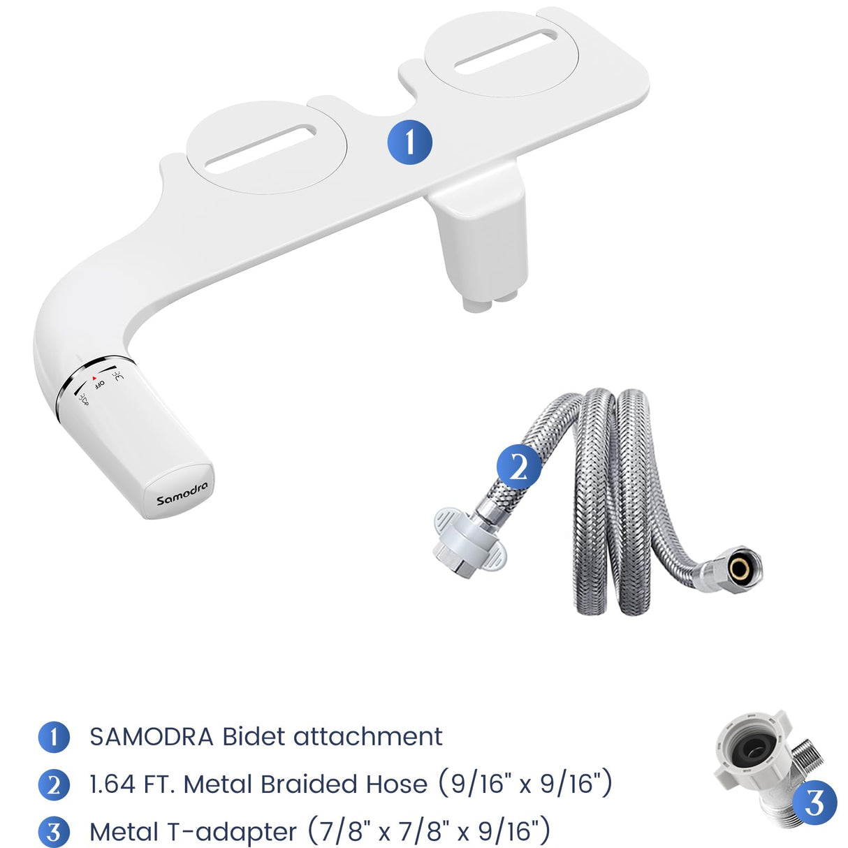 SAMODRA Ultra-Slim Hygienic Bidets Attachment for Existing Toilets - Adjustable Fresh Water Pressure Dual Nozzle (Frontal & Rear Wash) Easy to Install, Silver