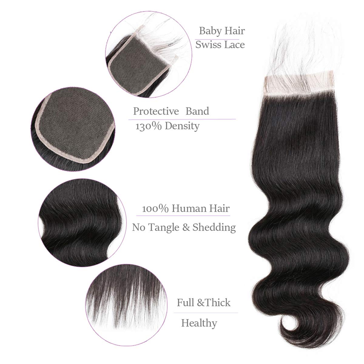Beauhair Brazilian Body Wave Virgin Human Hair Bundles with Lace Closure(14 16 18 with14 Closure) Human Hair Unprocessed Body Wave Hair Bundles with Closure 4X4 Lace Free Part Natural Black Hair