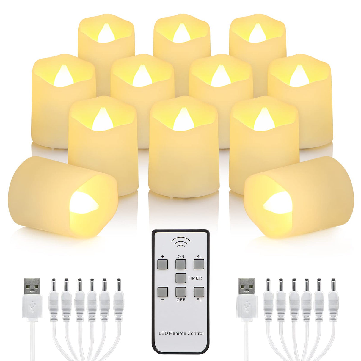 12 PCS Rechargeable Candles Flameless Tea Lights with Remote, USB LED Tealights with Timer Flickering Fake Candle, Votive Tea Light for Halloween, Holiday, Christmas, Party, Home Decorations