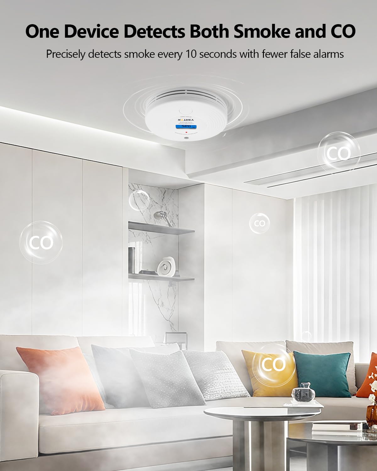 Smoke and Carbon Monoxide Detector, 10 Year Battery Operated Combo Smoke Alarm and CO Monitor with Digital Display and LEDs, Portable Combination Detector for Home and Travel