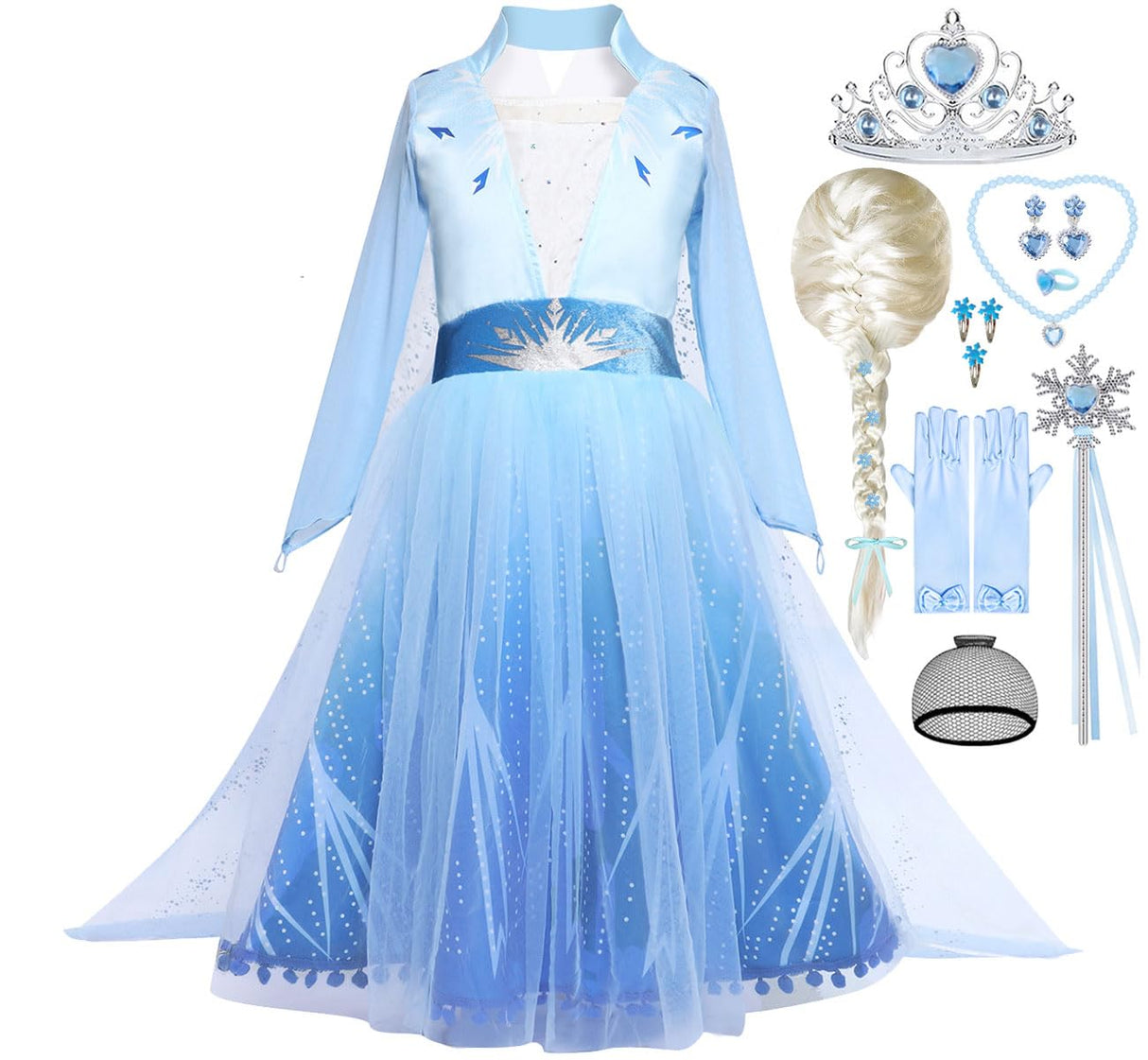 iTVTi Princess Costume for Little Girls Snow Princess Dress Blue Cosplay Outfit Halloween Carnival Party Christmas, 4-5T (Tag 120)