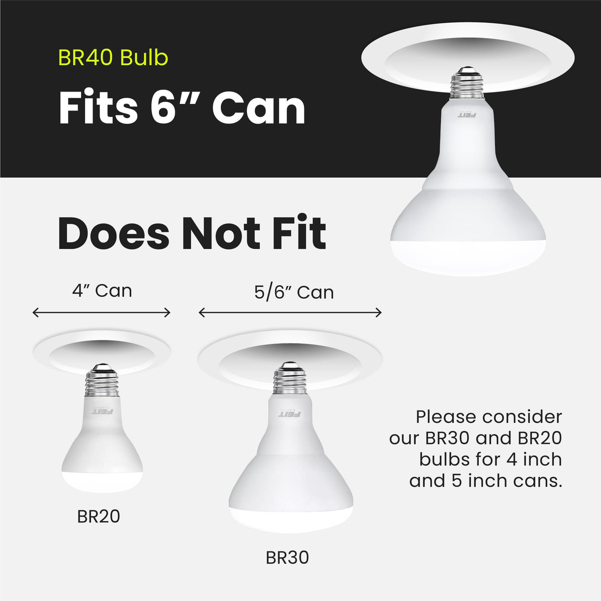 Feit Electric LED BR40 Bulbs, Dimmable, 65W Equivalent, 10 Year Life, 850 Lumens, E26 Base, 2700k Soft White, Flood Lights, Recessed Can Light Bulbs, Damp Rated, UL Listed, 6 Pack, BR40DM/10KLED/2/3