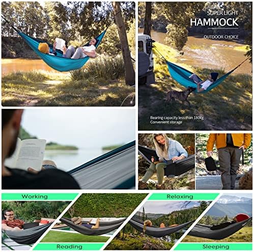 Hammock Camping, Portable Single/Double Hammocks for Outdoor Hiking Travel Backpacking - 210D Nylon Hammock Swing for Backyard & Garden (Green/Khaki)