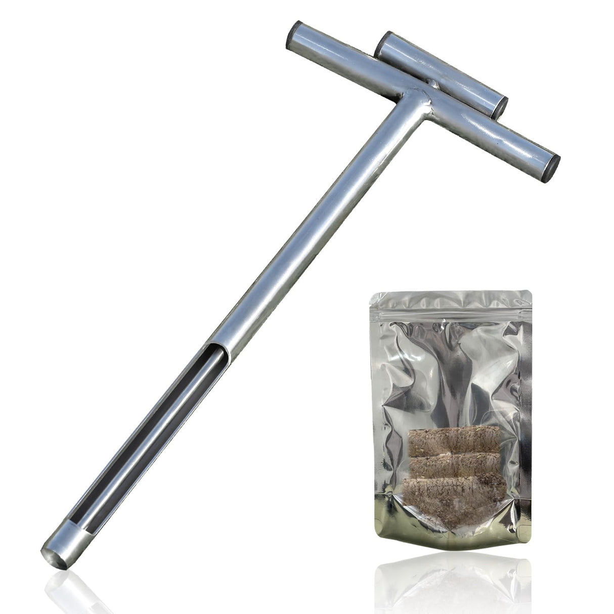 Soil Probe 16 Inch with 2 Bags, Soil Sample Probe with Ejector for Lawn House Plants, T-Handle Soil Sampler Probe Rod, Stainless Steel Soil Test Kits Tool for Soil Sampling