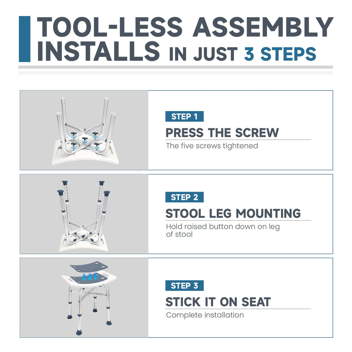 Heavy Duty Shower Chair for Inside Shower, Height Adjustable Shower Seat, Tool-Free Assembly Tub Chair, Handicap Shower Bench, Bath Stool for Senior, Elderly & Adults