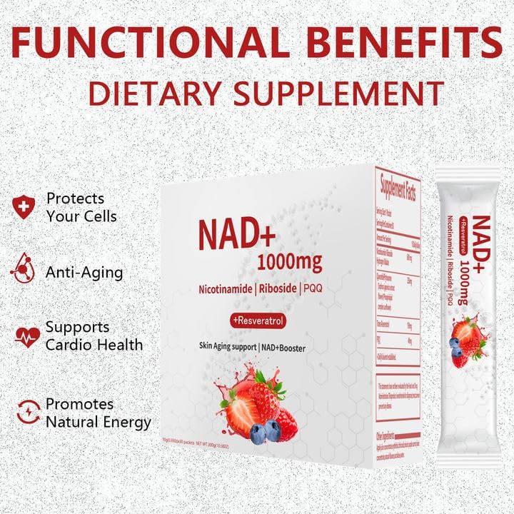 widraw NAD 1000mg Liquid – 30 Packets – NAD+ Drink Mix with Nicotinamide Riboside, PQQ & Resveratrol – Berry Flavor, Boosts Energy, Focus & Anti-Aging