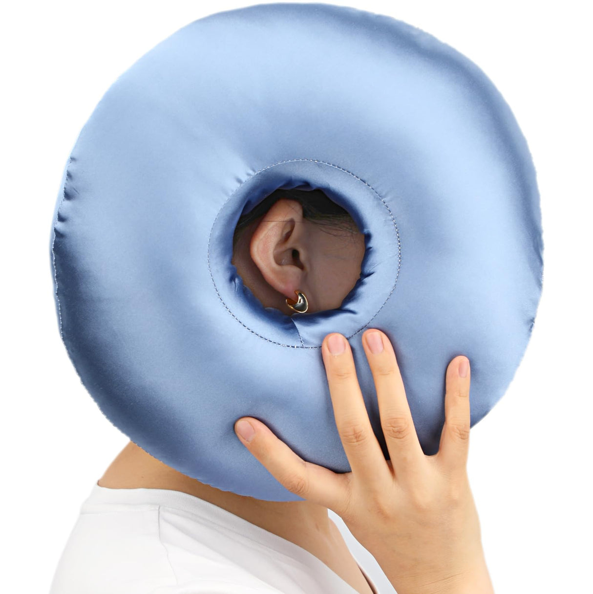 Heal n Hope Silky Satin Piercing Pillow Ear Pillows Donut with Hole for Ear Pain CNH Piercing Pain Relief Sleeping Pressure Sore Side Sleepers Smooth Cooling Ear Guard Protector, Haze Blue