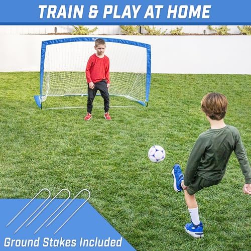 GoSports Portable Soccer Goals for Kids - 13 Color Options - Choose 4 x 3 ft or 6 x 4 ft - Team Tone Pop Up Nets for Backyard