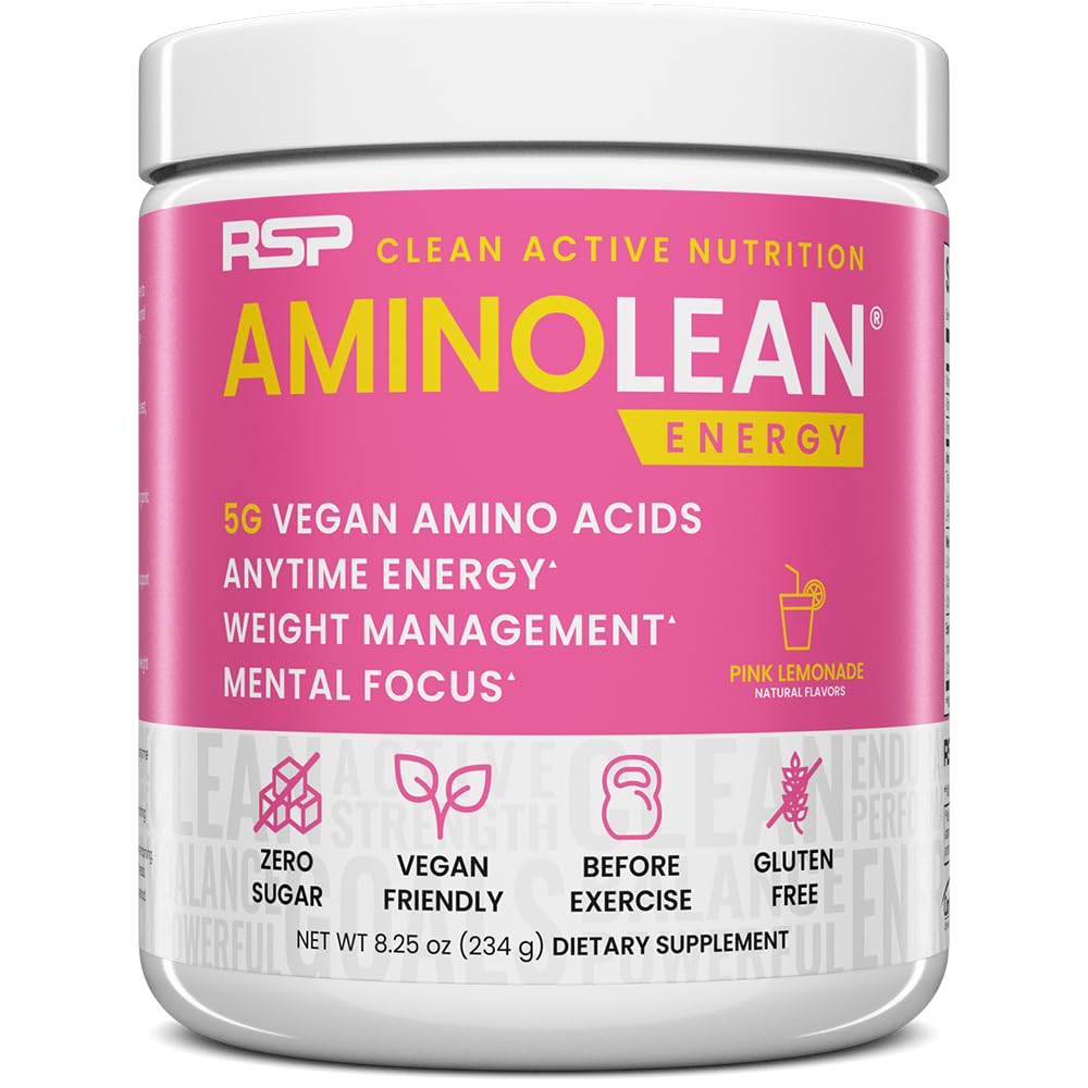 RSP NUTRITION AminoLean Pre Workout Powder, Amino Energy & Weight Management with Vegan BCAA Amino Acids, Natural Caffeine, Preworkout Boost for Men & Women, 30 Serv, Pink Lemonade…