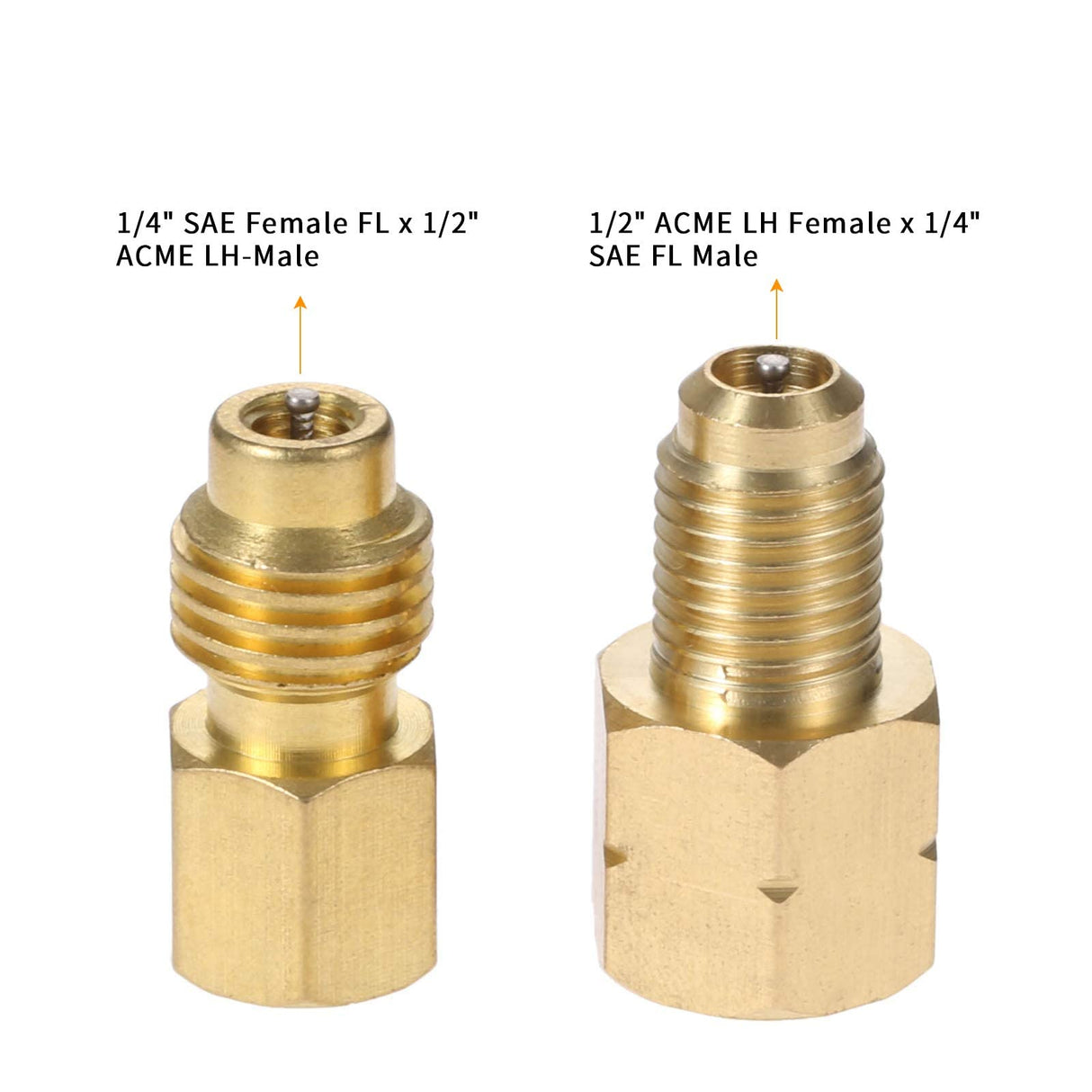 Aupoko R1234YF Adapters with Valve Core, 1/2’’ ACME Left Hand x 1/4’’ SAE Vacuum Hose Pump Fittings Connection for R12 to R1234yf Refrigeration Conversion