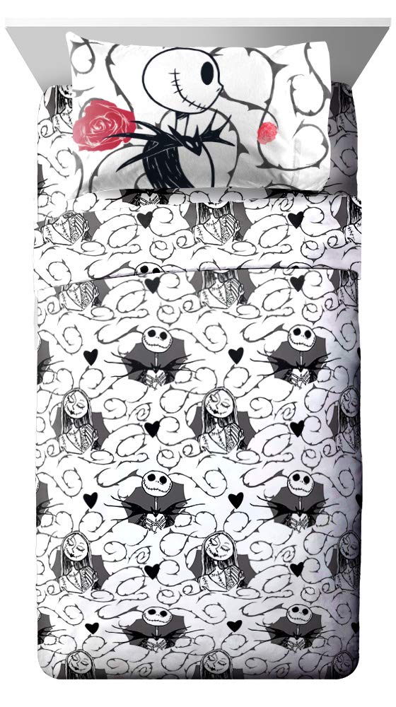 Jay franco Disney Nightmare Before Christmas Moonlight 7 Pc Jay franco Queen Bed Set-Includes Reversible Comforter&Sheet Set-Features Jack&Sally-Super Soft Fade Microfiber-(Official Disney Product)