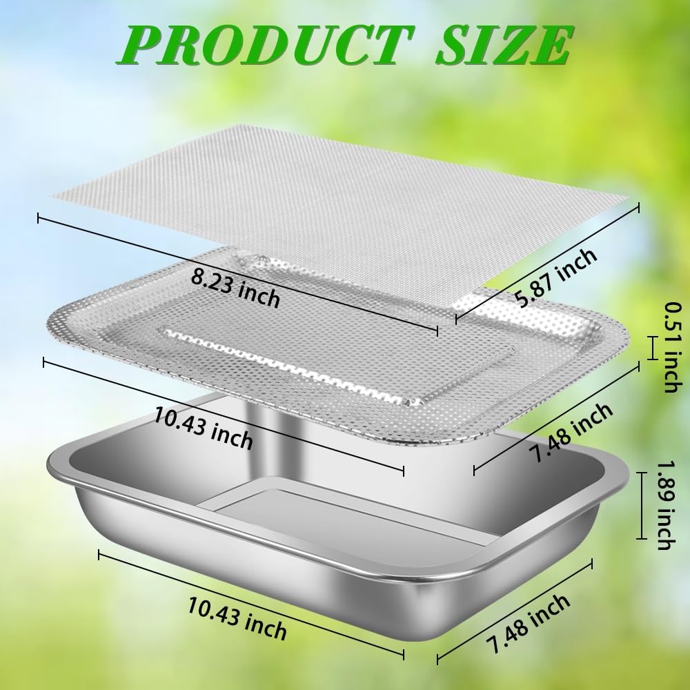 Picowe Stainless Steel Sprouting Trays Seed Sprouting Kit with Stainless Steel Mesh Tray Seed Starter Tray Seed Sprouting Kit (3pack, 10.4 x 7.7inch)