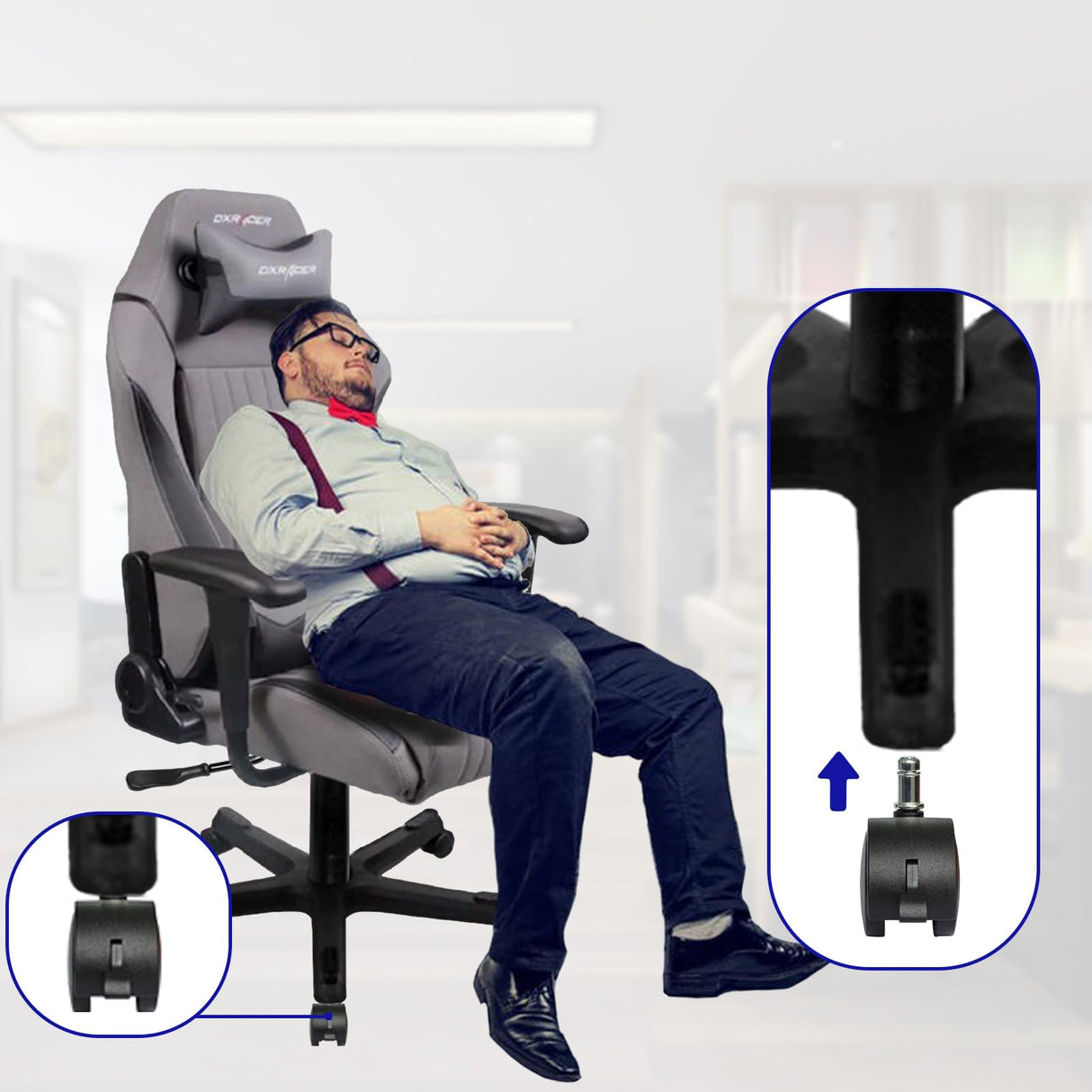 MySit 2" Replacement Office Chair or Stool Caster Wheels - with Brake (Set of 5)