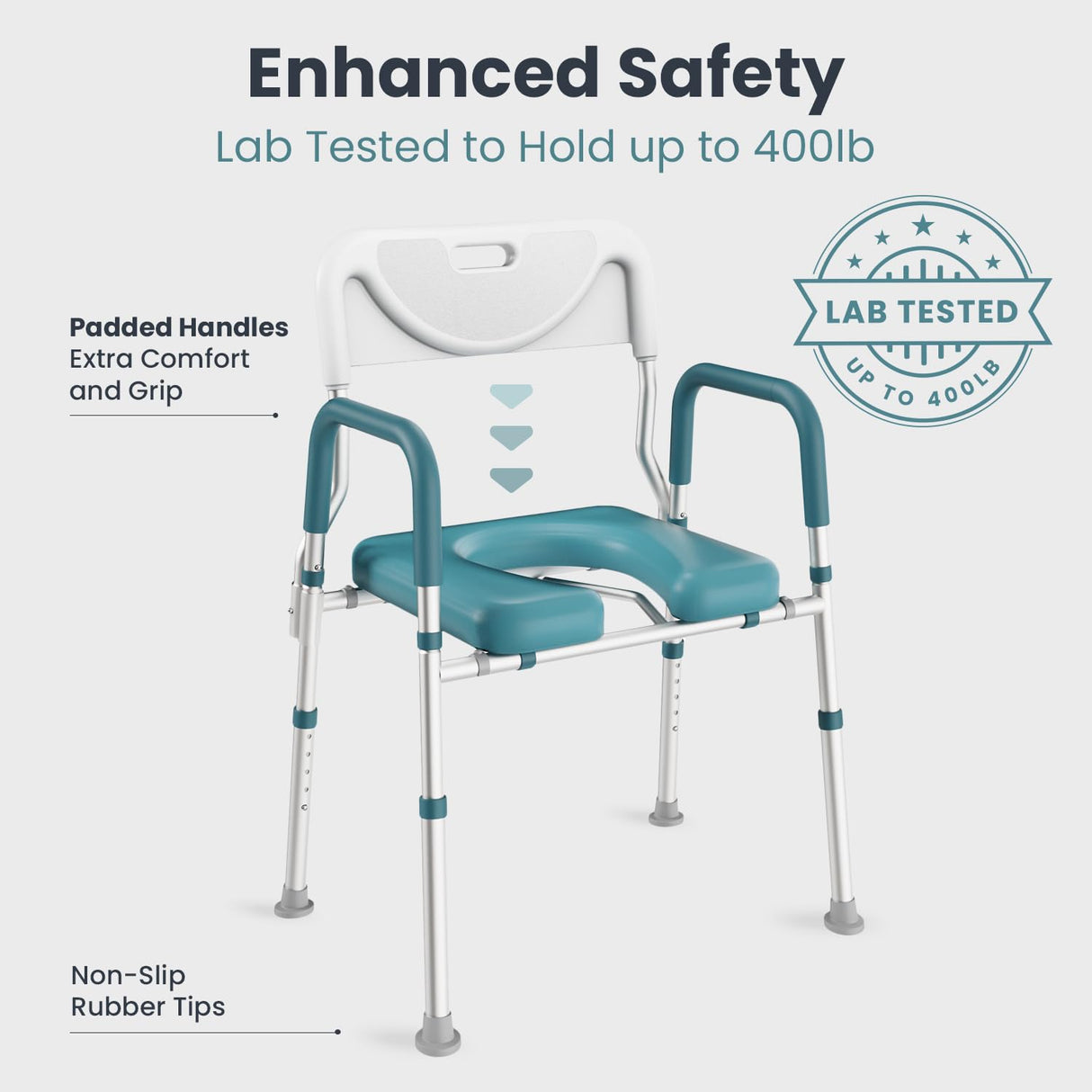 PELEGON Raised Toilet Seat with Handles (400lb) - Adjustable 3 in 1 Commode Chair for Toilet with Arms, Toilet Riser with Handles, Bedside Commode Chair, Handicap Toilet Seat for Elderly (Teal)