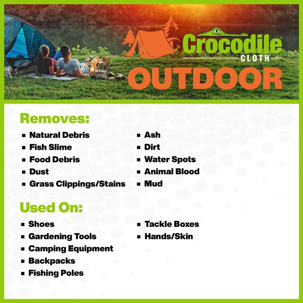 Crocodile Cloth Outdoor Cleaning Wipes, Plant-Based Multi-Surface Wipes, Pre-Moistened, Aloe & Vitamin E, Safe on Skin, 80 Count, 15 x 10 Inch