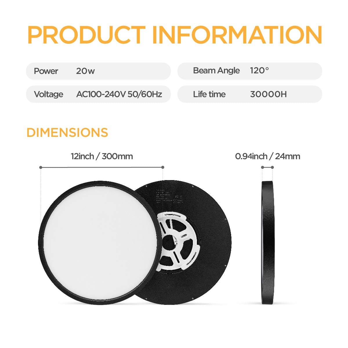 TALOYA Flush Mount LED Ceiling Light Fixture Black,12 Inch 20 Watt, Thin Ceiling Lamp Surface Mount for Kitchen Bedroom Utility Laundry Closet Room,5 Color Temperatures in One