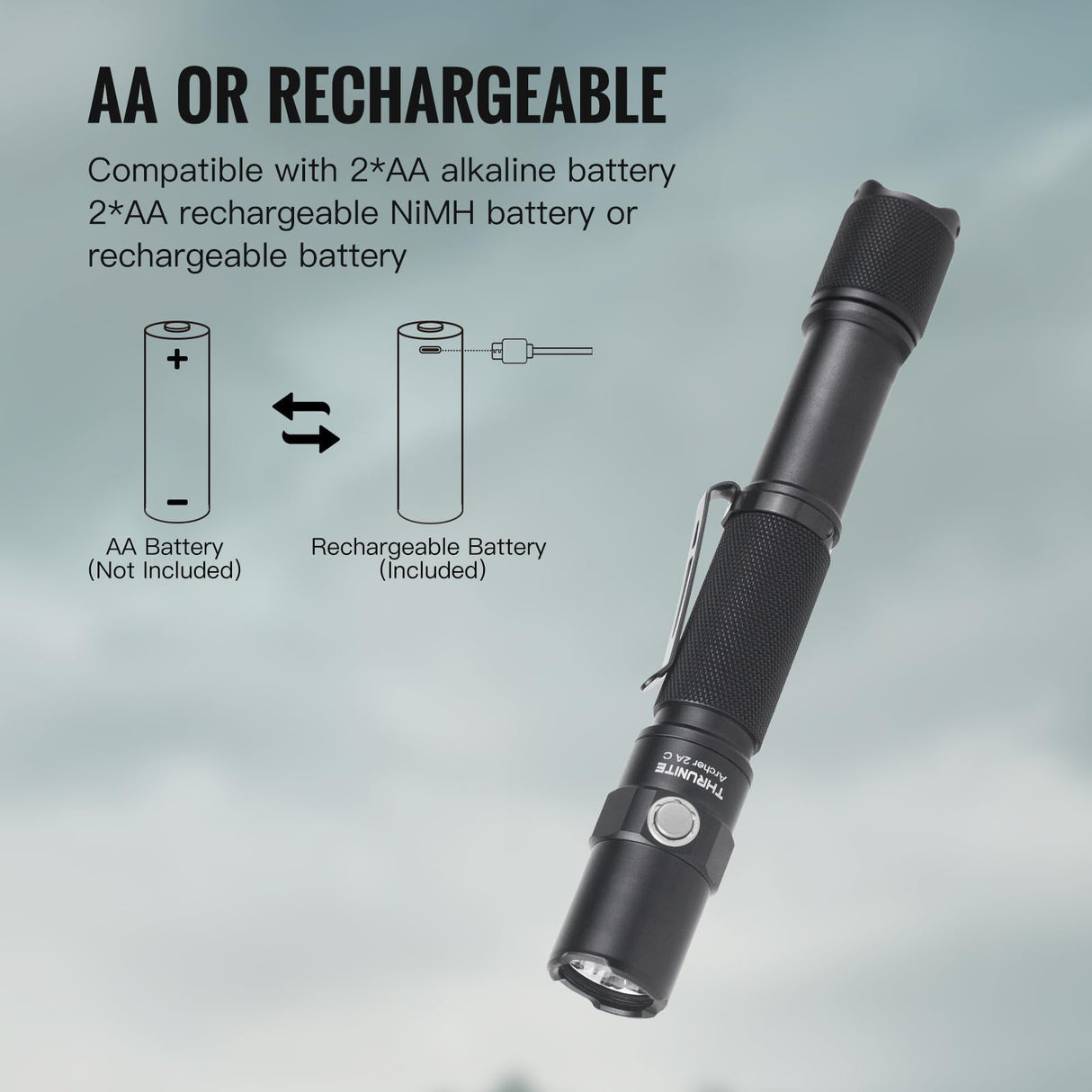 ThruNite Archer 1A LED Flashlight - 312 Lumens AA Flashlight, Waterproof, Compact Portable, and Durable Light for Everyday Carry(EDC) Camping, Hiking, and Emergencies - Cool White (Cool White)