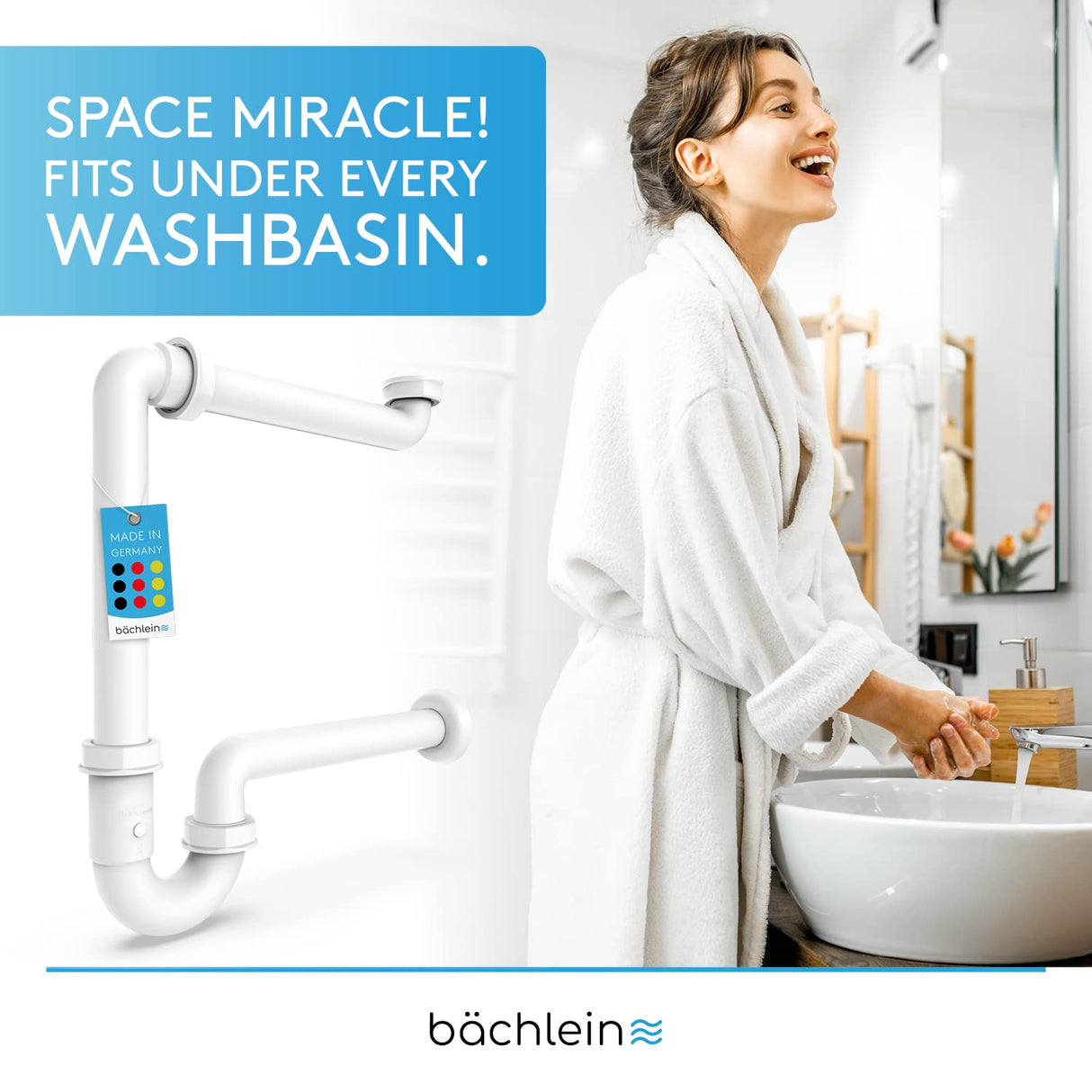 Bächlein G 1 1/4 Inch Space-Saving Siphon for The Bathroom - 32 mm Flat Washbasin Siphon - Odour Trap Bathroom - Made in Germany