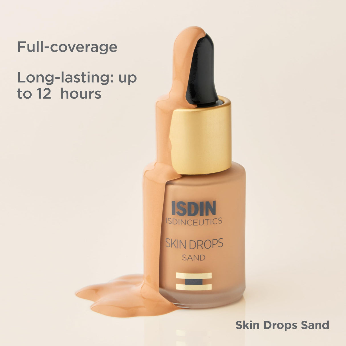 Isdinceutics Skin Drops Sand - Ultralight 12 Hour Foundation Drops in the Shade Sand, Full Coverage Liquid Makeup and Primer, 0.5 FL OZ