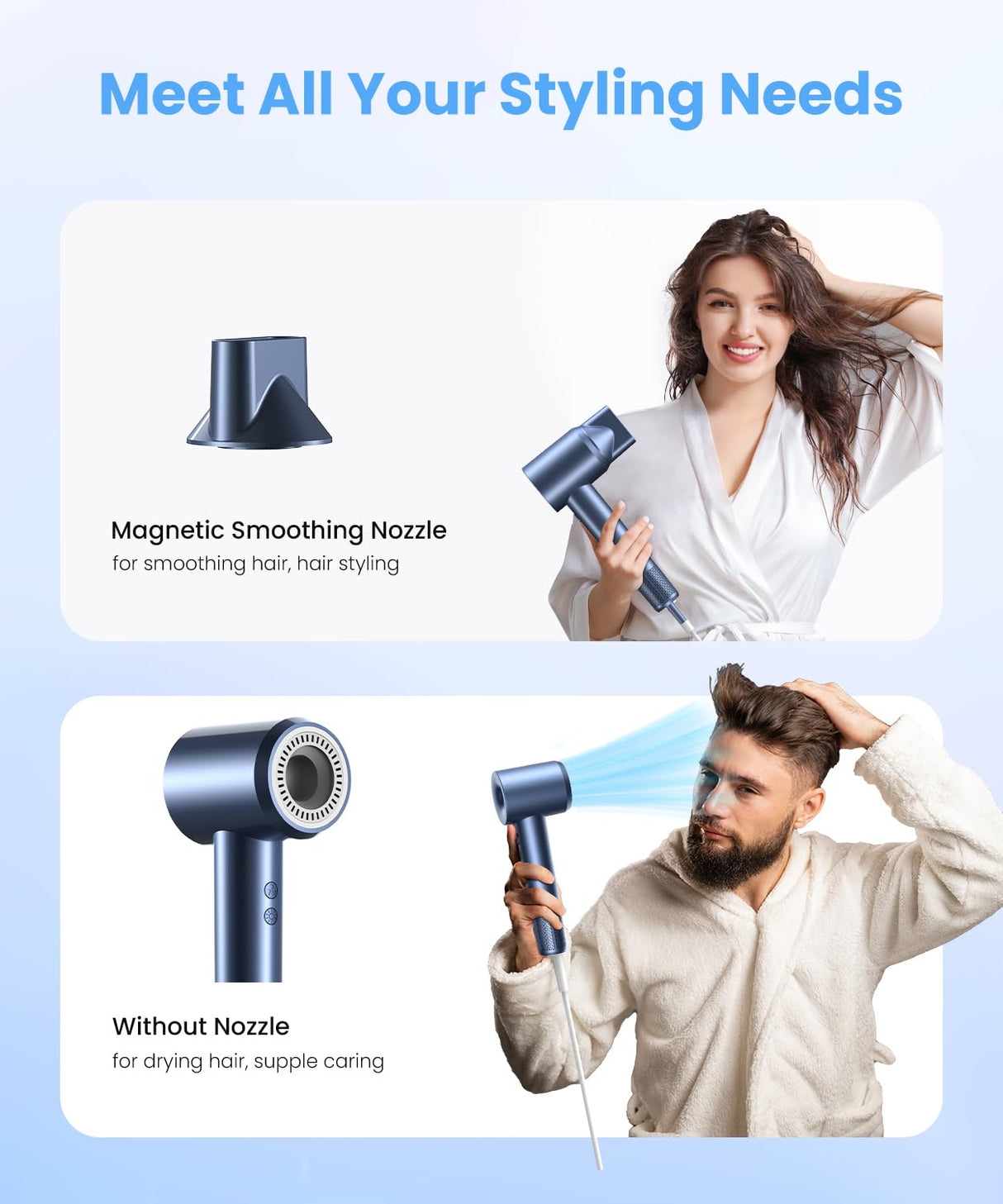 LAMPICK Hair Dryer, Ionic Blow Dryer, Professional High-Speed Hairdryer with 150,000 RPM Motor for Fast Drying, 5 Temps/3 Speeds Lightweight Hairdryer with Magnetic Nozzle for Home Travel Women Man