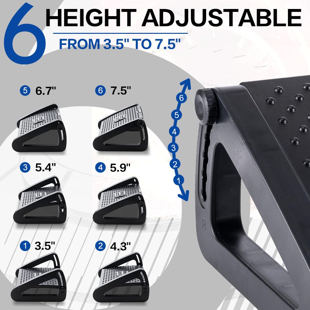 ZLMHYYM Foot Rest for Under Desk at Work - Six Heights Adjustable Under Desk Footrest - Ergonomic Foot Stools for Under Office Desks - Desks Foot Rest with Massage Rollers - Leg Rest for Chair (Black)