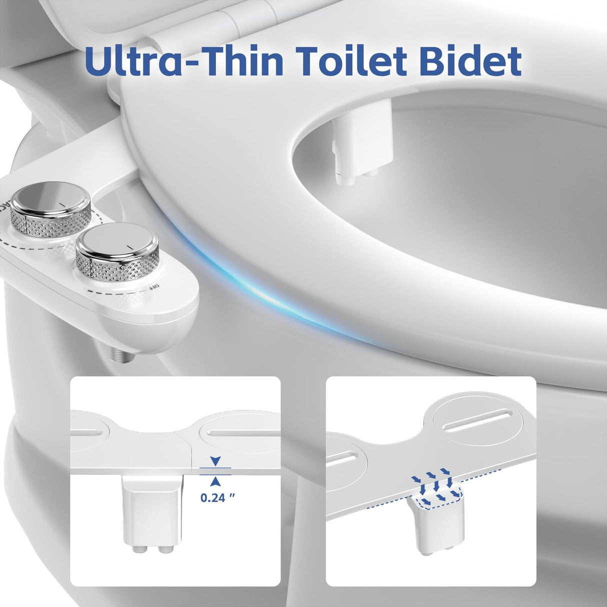 WATERLACE Bidet Attachment for Toilet Seat Water Pressure - Non Electric Bidets Self Cleaning Sprayer - Dual Nozzle Bidet Attachments Toilets Spray - Adjustable Bidets Wash Butt Cleaner for Bathroom