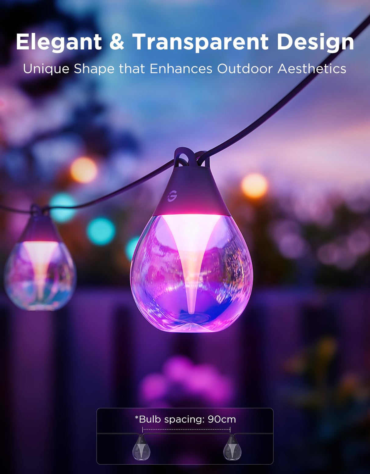 Govee Clear Bulb Outdoor String Lights, 48ft RGBWIC Dimmable Patio & Backyard Lights with 15 LED Bulbs, 111 Modes, IP67 Waterproof & Shatterproof, Works with Alexa, Google & Matter