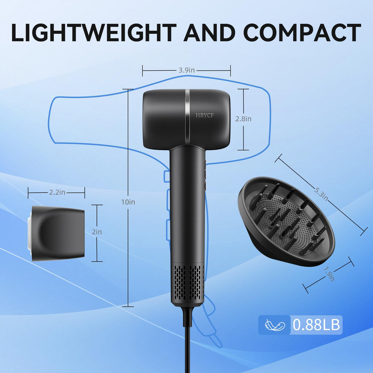 Hair Dryer, High Speed Hair Dryer,160000RPM Professional Blow Dryer 500 Millions Negative Ionic Care Fast Drying Ionic Blow Dryer, Thermo-Control Low Noise with Magnetic Nozzle & Diffuser, Black