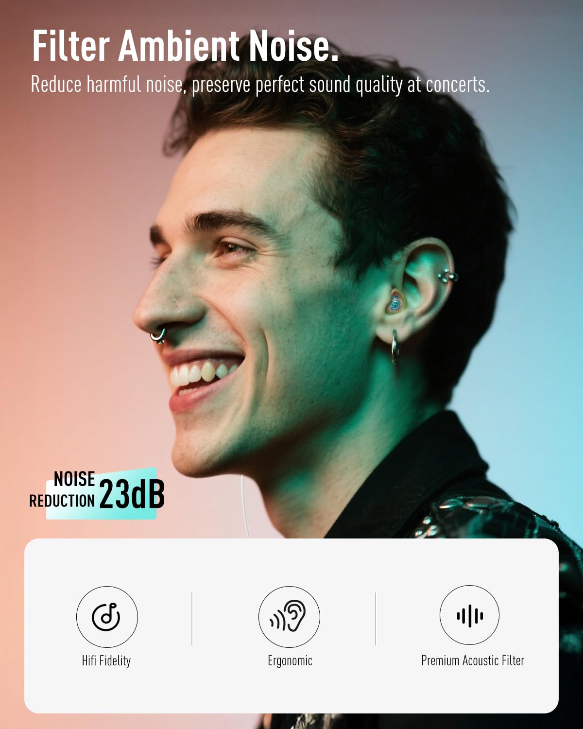 Hearprotek Concert Ear Plugs, 2 Pairs Reusable High Fidelity Musician Ear Plugs, 23db Noise Reduction, Green Silicone Earplugs for Concerts, Festivals, DJs, Nightclubs, Drumming, Parties