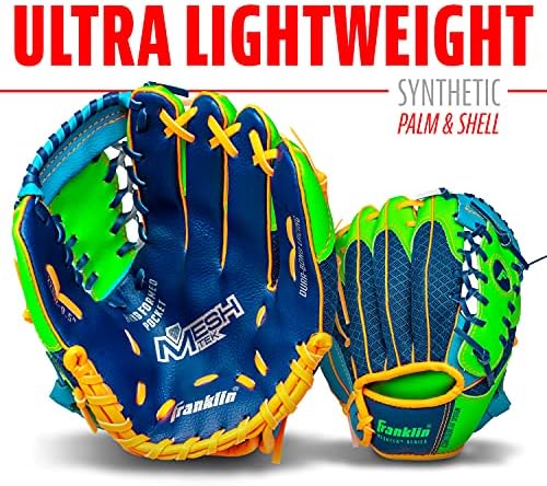Franklin Sports Kids Baseball Glove + Ball Sets - Meshtek Youth Teeball Gloves for Kids + Toddlers - Left + Right Hand Throw Mitts + Glove Sets with Foam Balls - Boys + Girls Gloves - 9.5" Inch