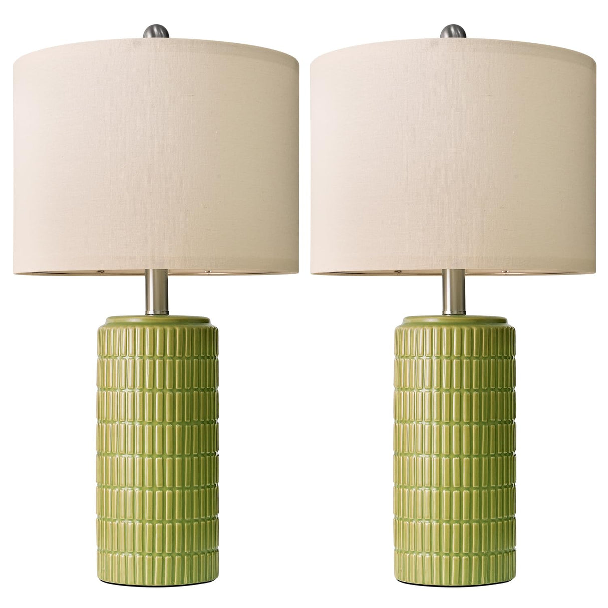 PoKat 23" Green Ceramic Table Lamps Set of 2, Farmhouse Table Lamps for Living Room, Modern Lamps for Bedroom Night Stands, Traditional Nightstand Desk Lamps, Medium