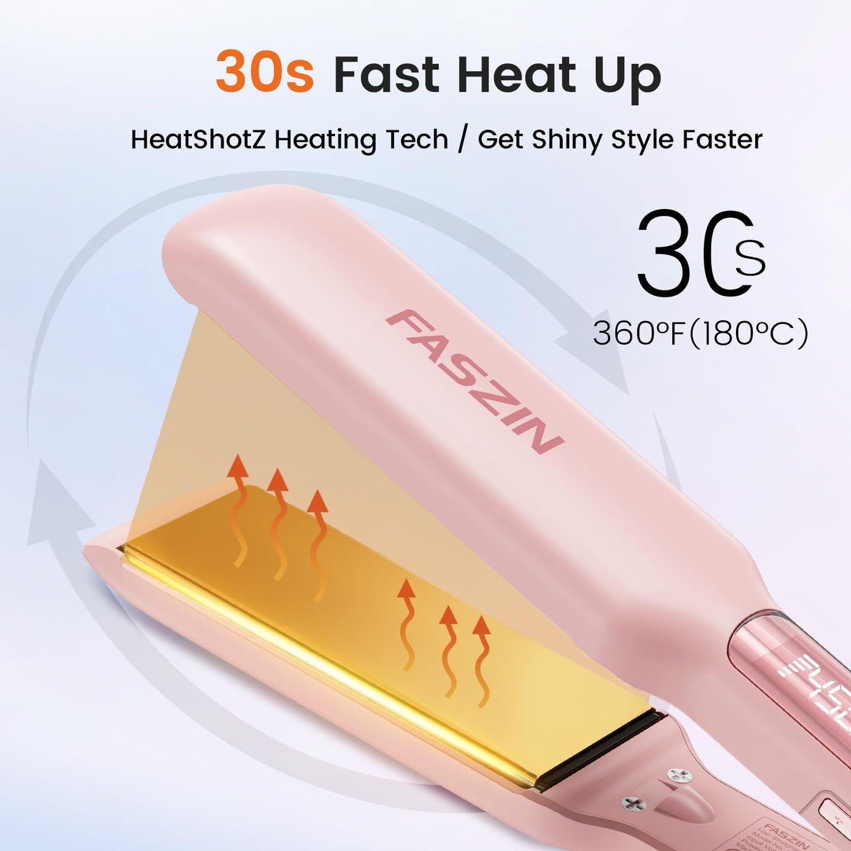 Faszin Professional Hair Straightener, 1.65inch Wide-Plate, Titanium Negative Ion Flat Iron, 30s Rapid Heating, LED Temp Display, Wide Voltage & 10 Adjustable Temp Levels (260-450℉) - Pink